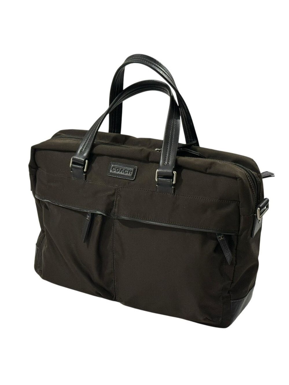 Coach Varick Laptop Briefcase Black Nylon Leather Trim Work Bag